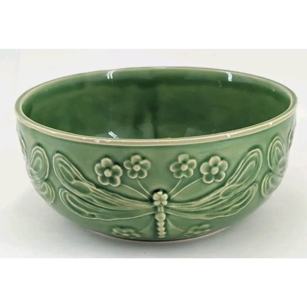World Market Dragonfly Bowl Green Bordallo Pinheiro Portugal Serving Bowl 7 3/4